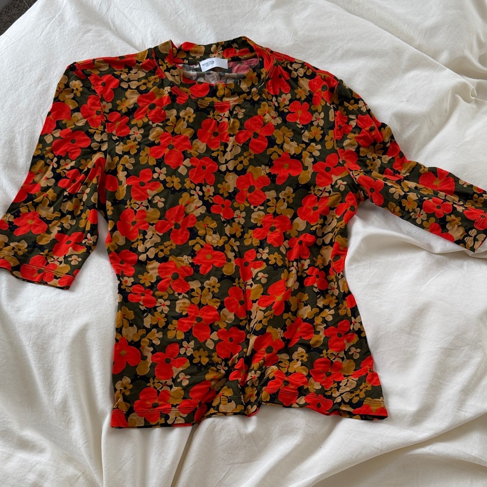 Rosetta Getty Red and Black Floral Blouse